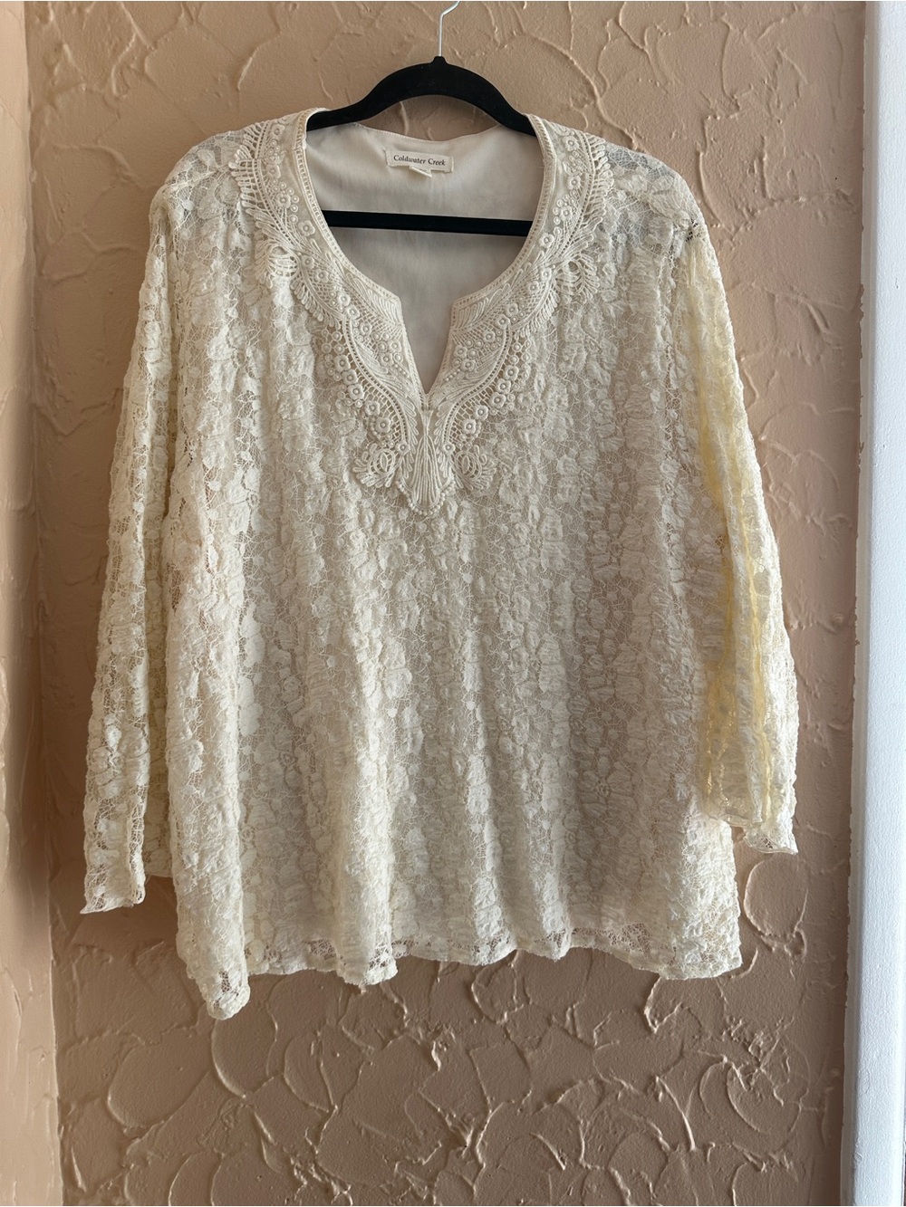 Coldwater Creek Cream Lace Split-Neck Tunic